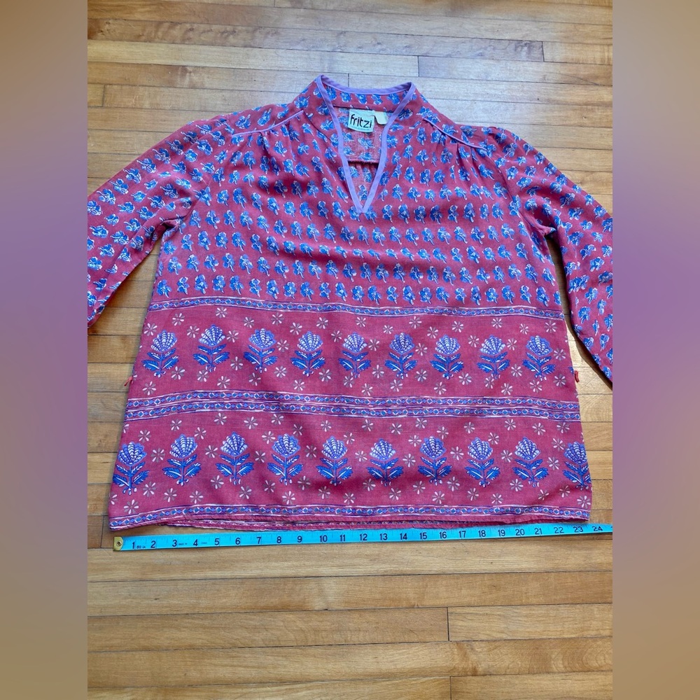 1970s FRITZI CALIFORNIA Vintage India Type Blouse Top Shirt Airy Bohemian Pink - Picture 9 of 10